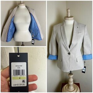 NWT! Tommy Hilfiger Notch Lapel One Button Blazer Tan Preppy Classic Sz 4 $139